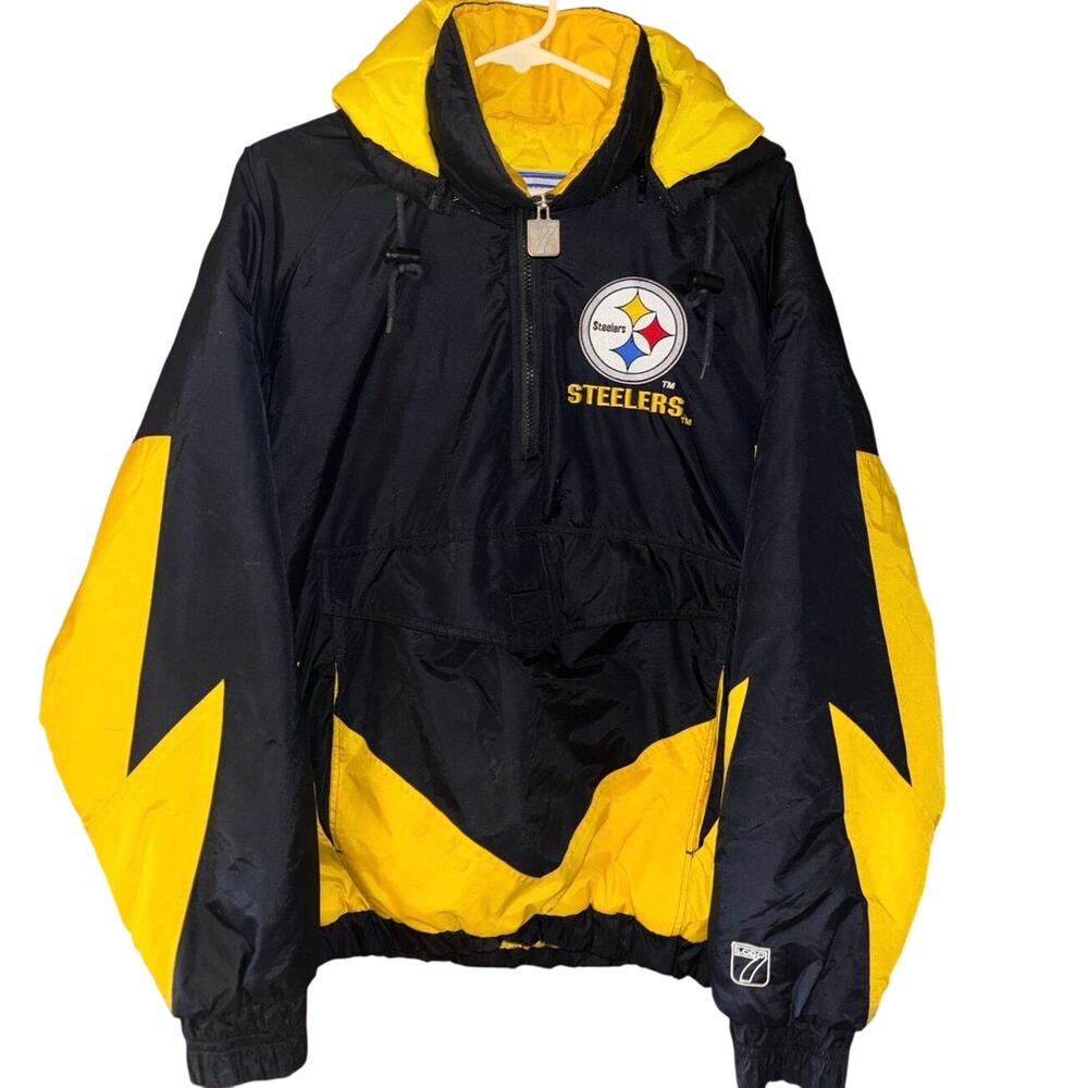 Vintage Logo 7 NFL Game Day Pittsburgh Steelers kangaroo pocket puffer jacket M
